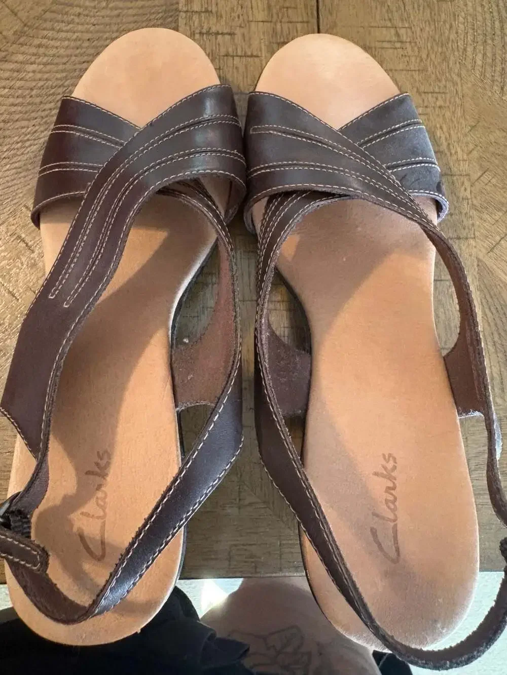 Clarks Women's Brown Leather Slingback Wedge Sandals